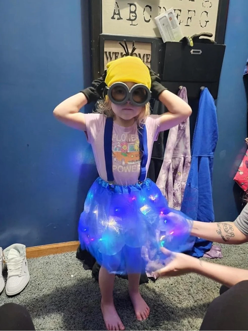 Kids Blue Light-Up Tutu Minion-Inspired Costume Set with Yellow Hat